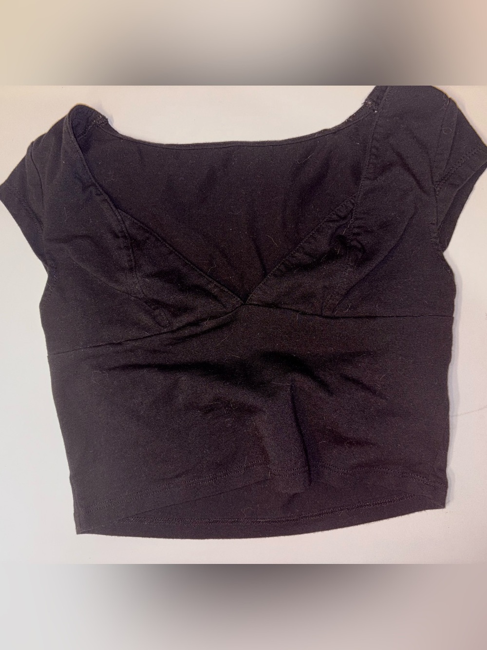 SHEIN Black Ruched V-Neck Crop Top Size Small